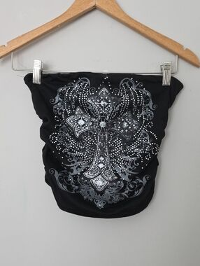 Urban Weekend Rhinestone Bat Wings Strapless Crop Top